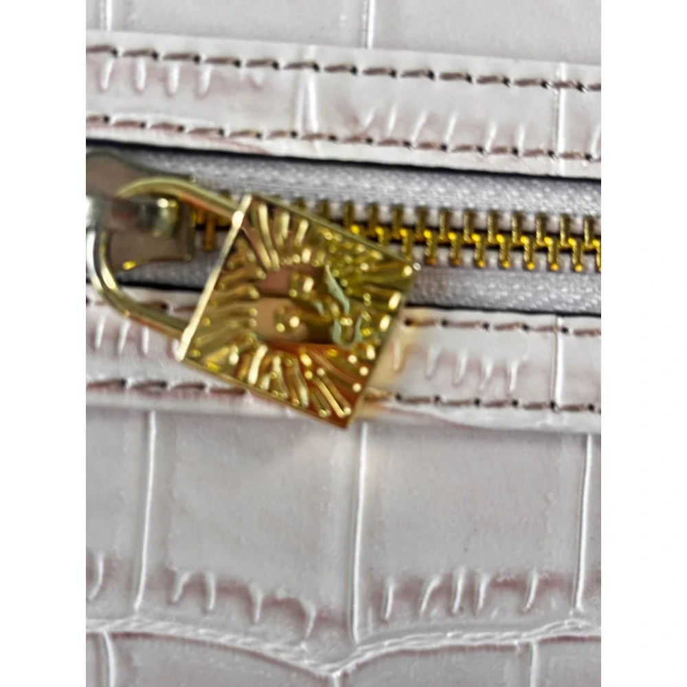 Anne Klein Pink Croc Embossed Zip Around Wallet Gold Lion Logo Charm Long Clutch